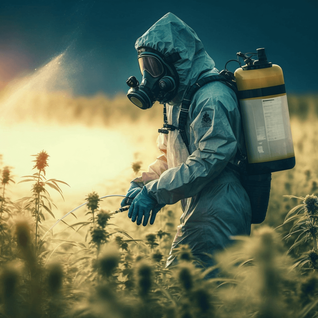 Man spraying pesticides on cannabis
